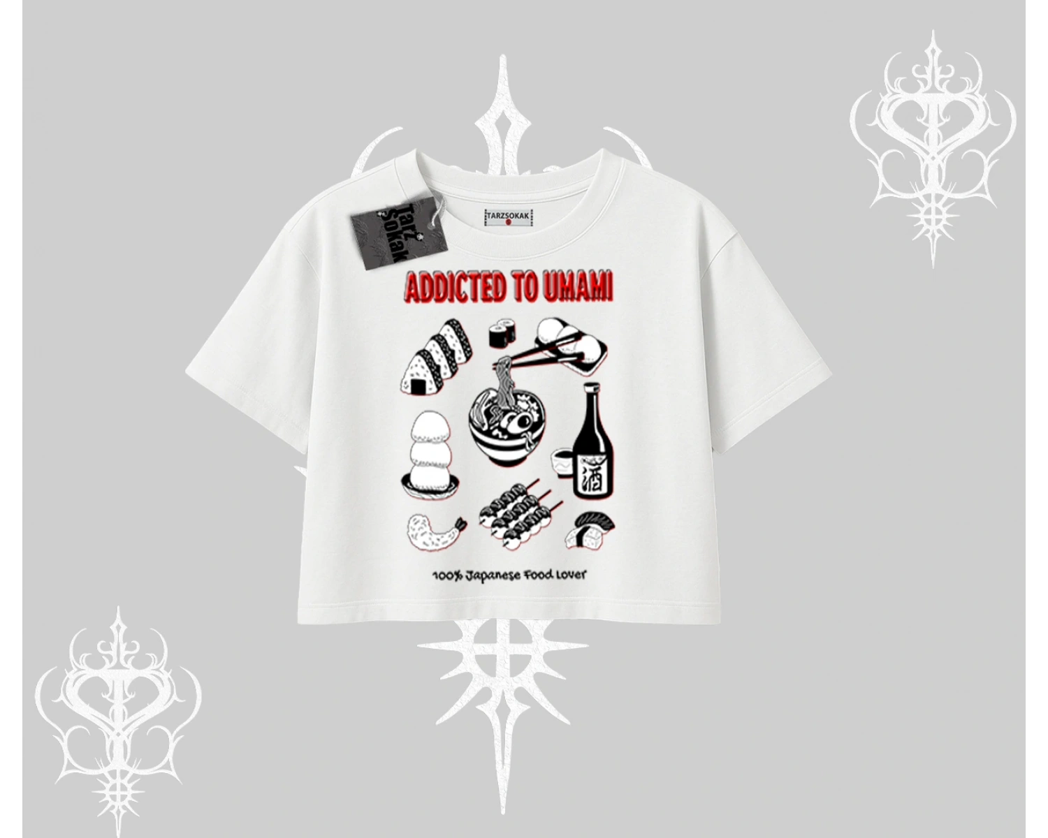 Oversize Crop Tshirt Japon Mutfağı Umami Temalı Baskılı