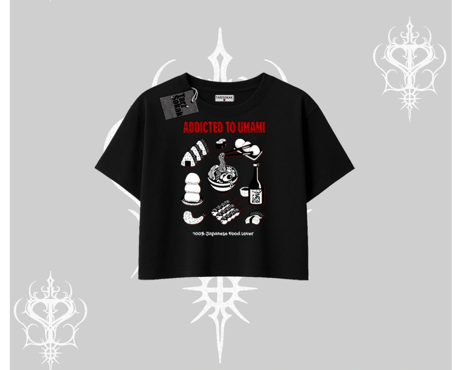 Oversize Crop Tshirt Japon Mutfağı Umami Temalı Baskılı