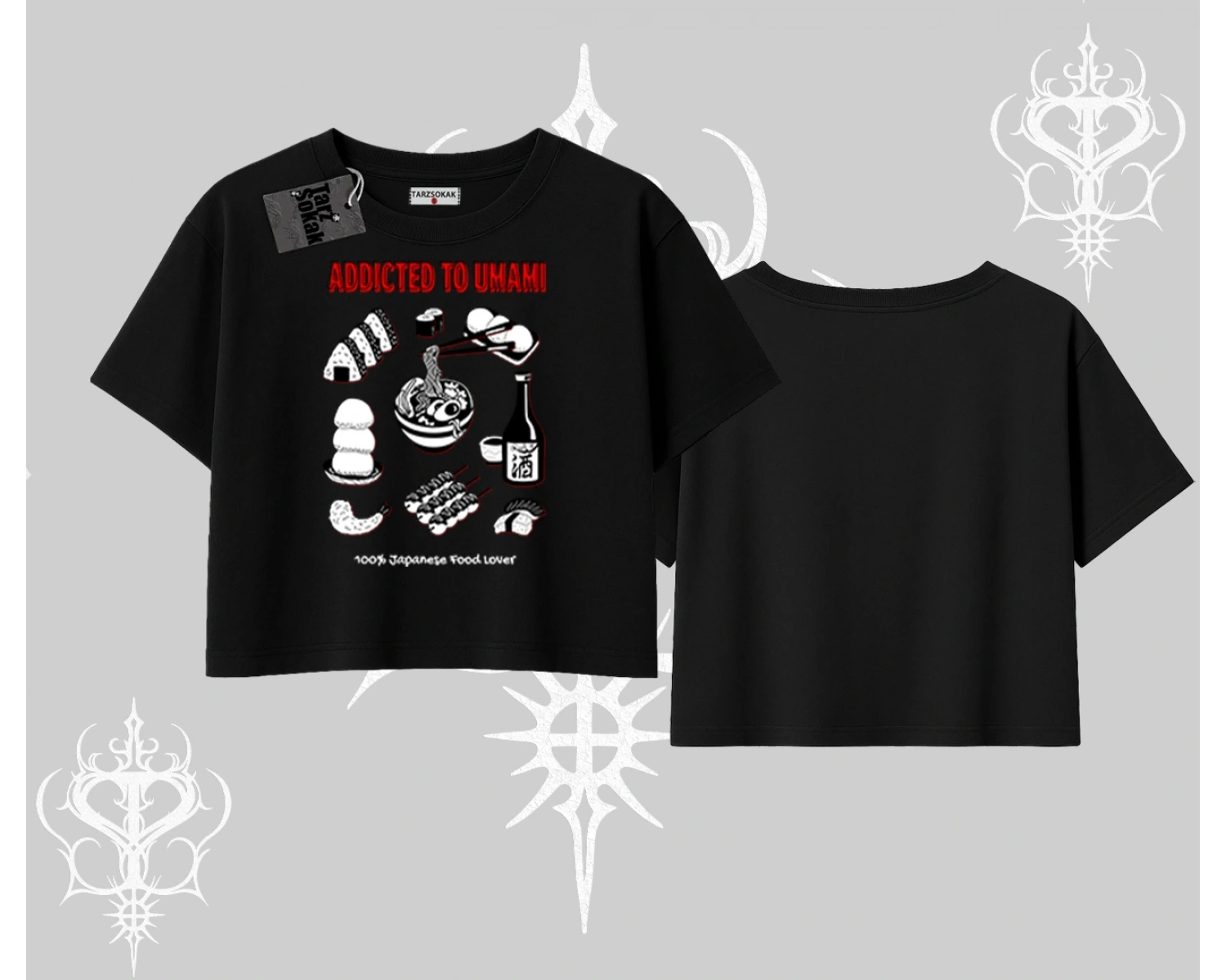 Oversize Crop Tshirt Japon Mutfağı Umami Temalı Baskılı