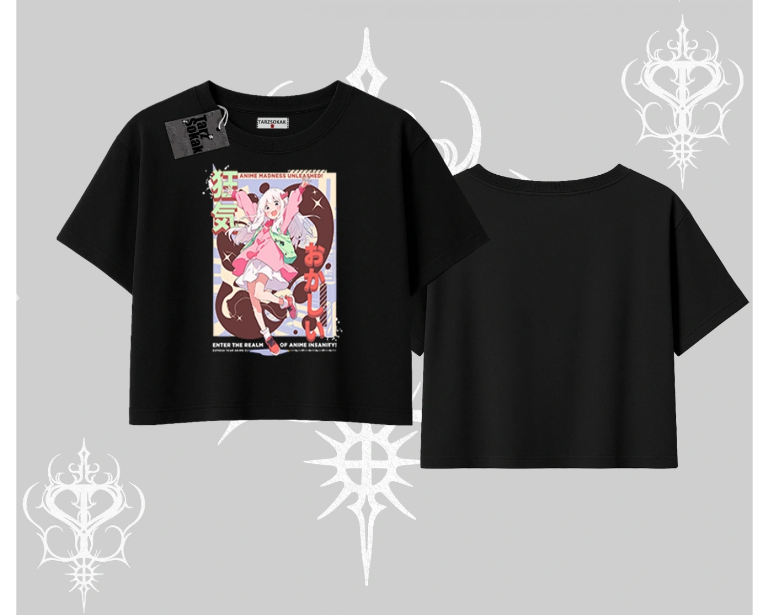 Oversize Crop Tshirt Madness Unleashed Anime Girl Baskılı