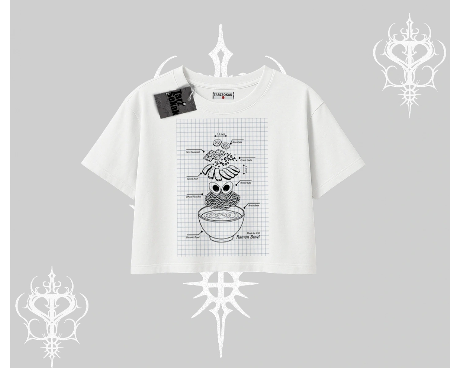 Oversize Crop Tshirt Noodle Theory Hand Drawn Concept