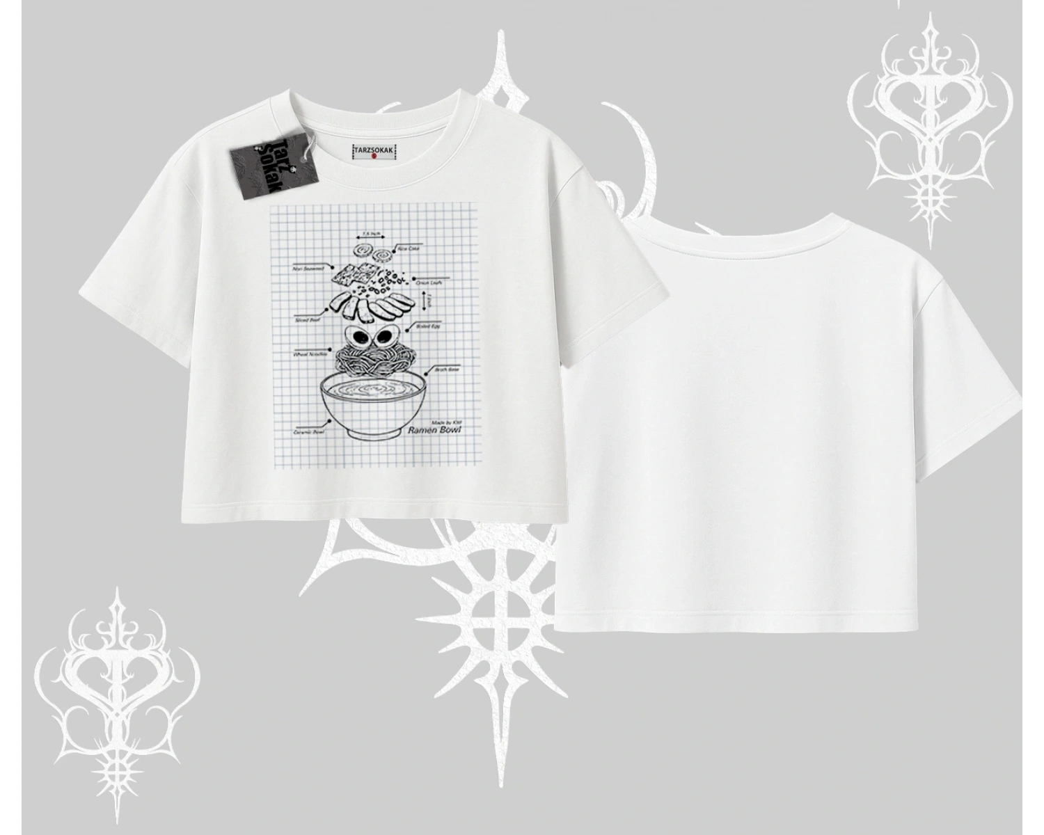Oversize Crop Tshirt Noodle Theory Hand Drawn Concept