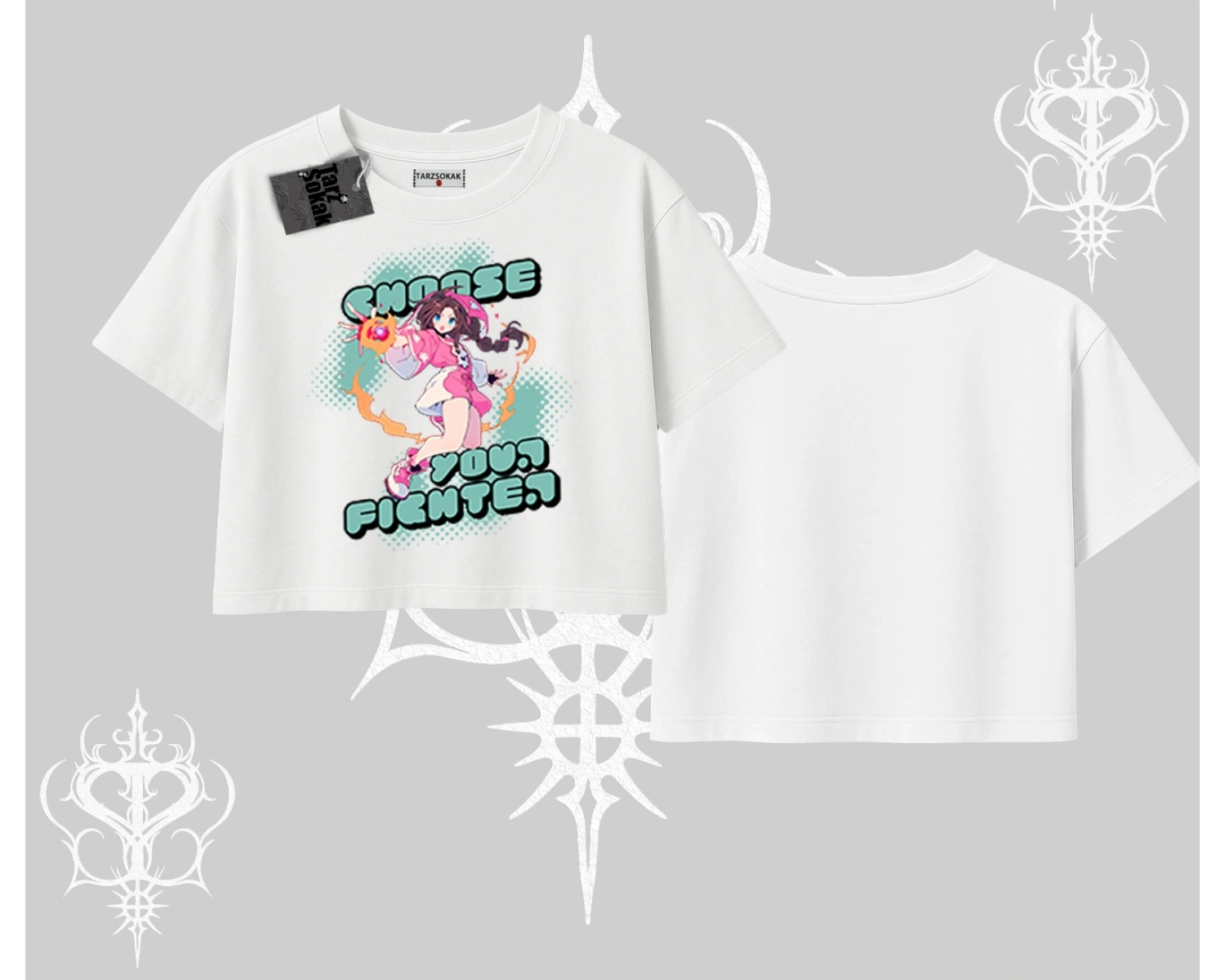 Oversize Crop Tshirt Oversize  Anime Kız Desenli Japon Stil