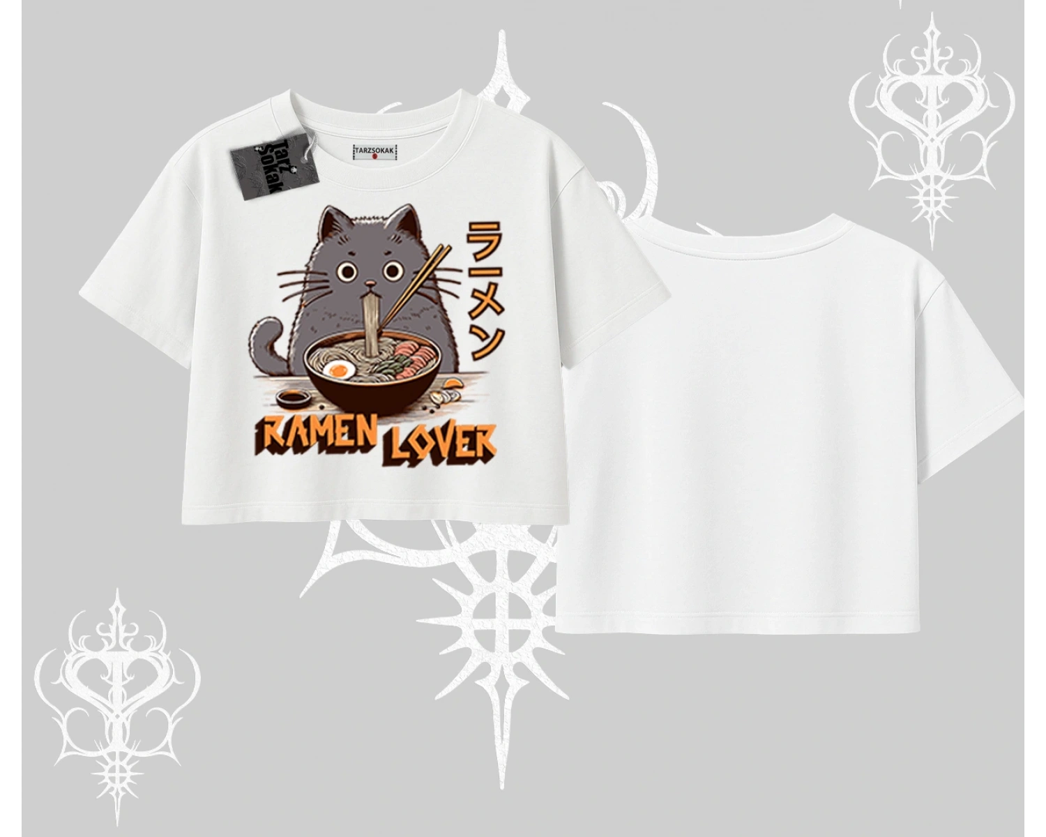 Oversize Crop Tshirt Ramen Lover Kedi Anime Baskılı