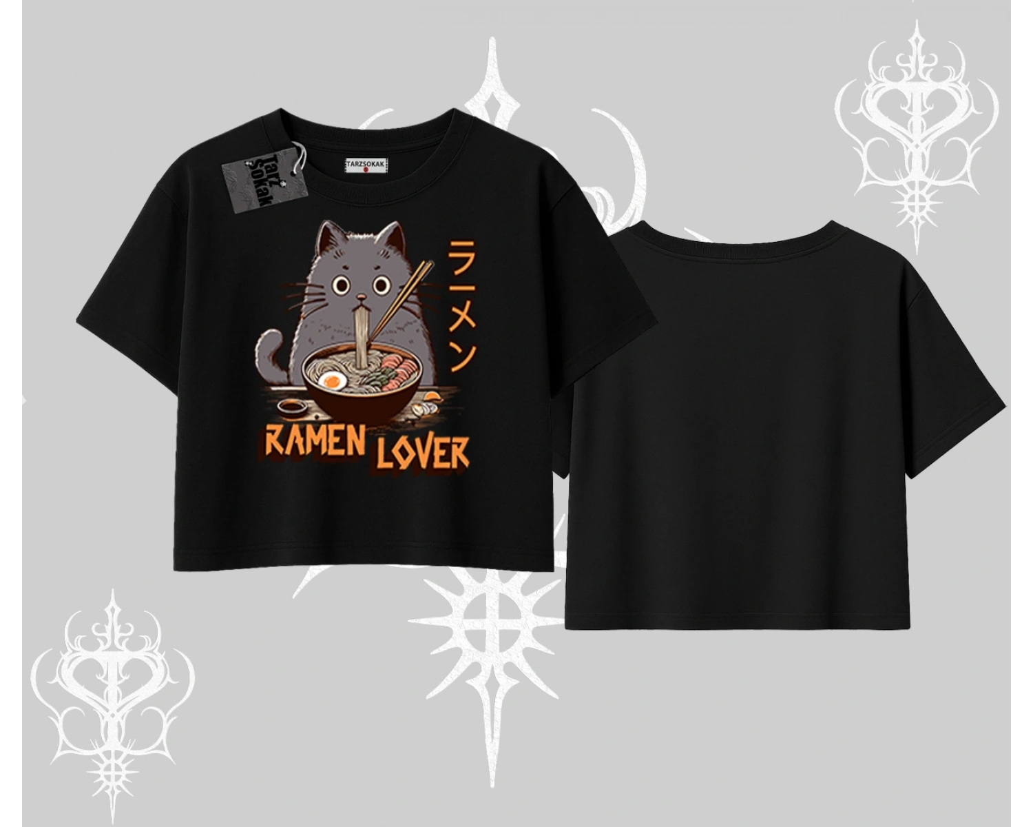 Oversize Crop Tshirt Ramen Lover Kedi Anime Baskılı