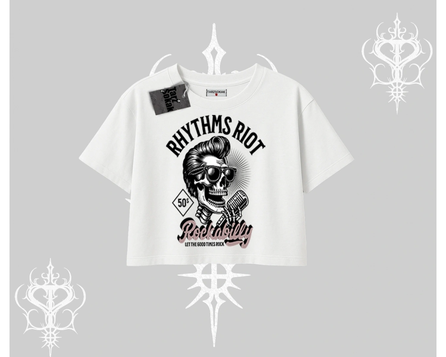 Oversize Crop Tshirt Rhythms Riot Vintage Rockabilly Skull Street Aesthetic