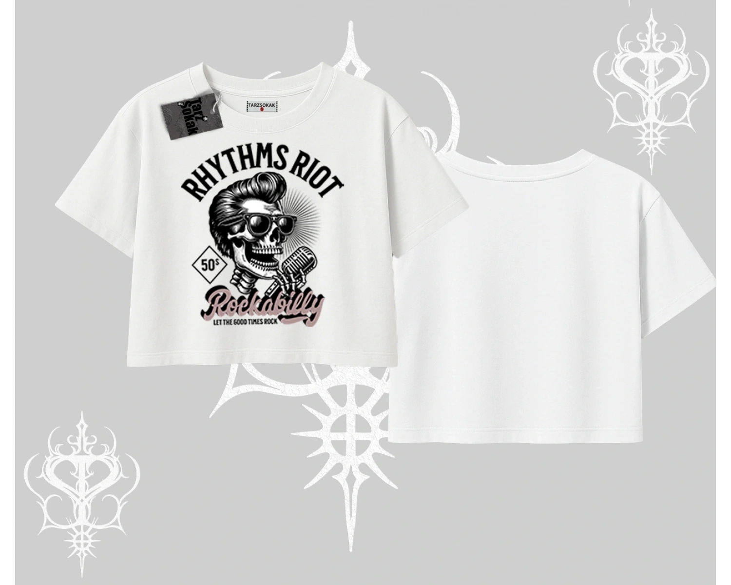 Oversize Crop Tshirt Rhythms Riot Vintage Rockabilly Skull Street Aesthetic