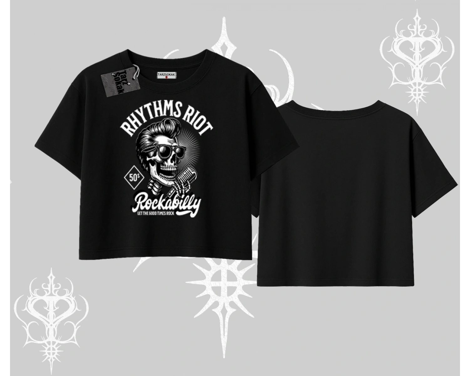 Oversize Crop Tshirt Rhythms Riot Vintage Rockabilly Skull Street Aesthetic