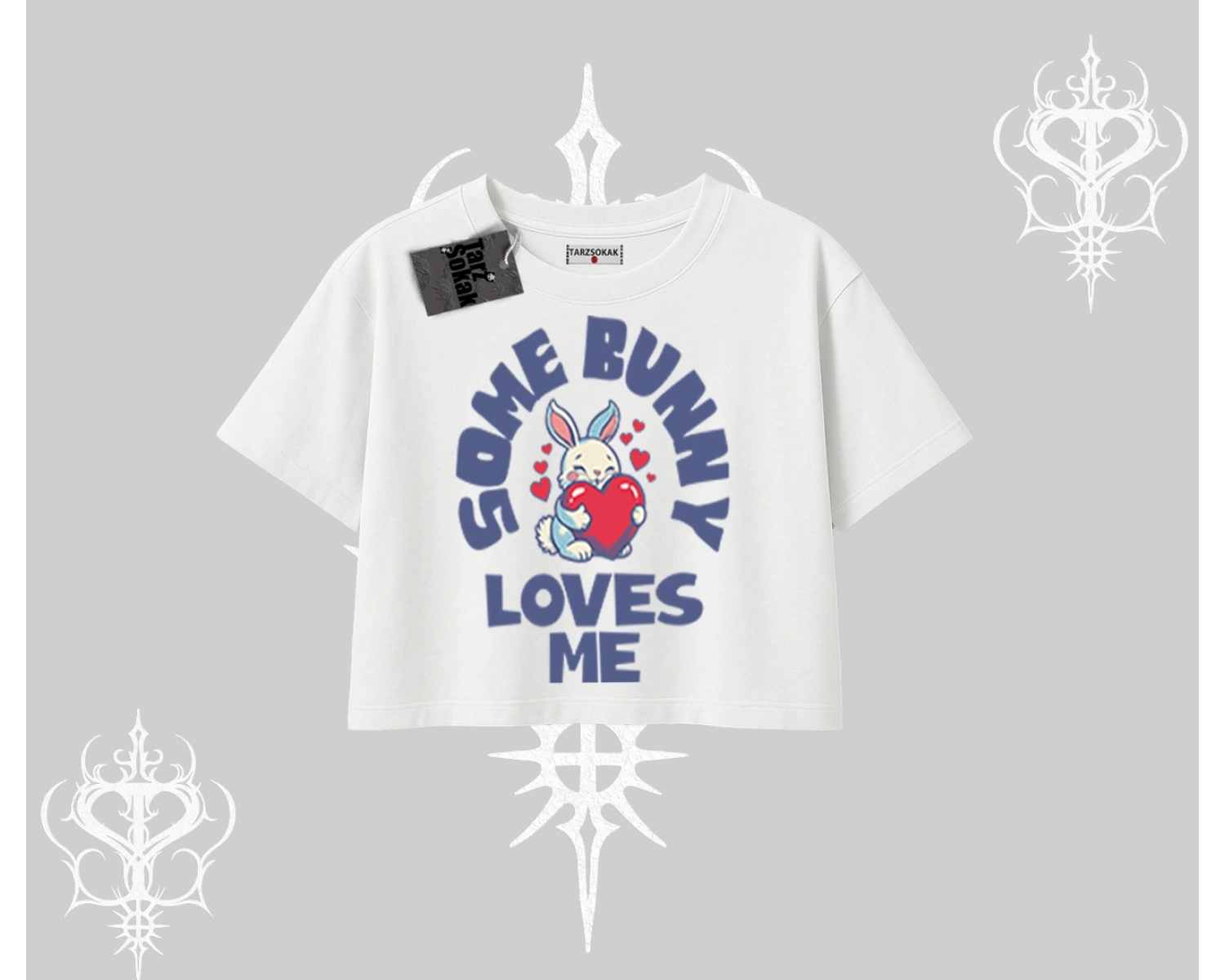 Oversize Crop Tshirt Sevimli Tavşan Some Bunny Loves Me Baskılı