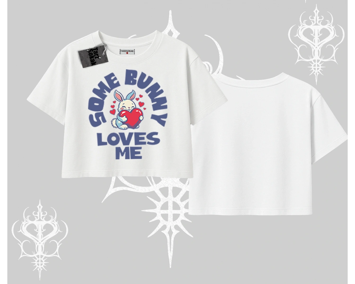 Oversize Crop Tshirt Sevimli Tavşan Some Bunny Loves Me Baskılı