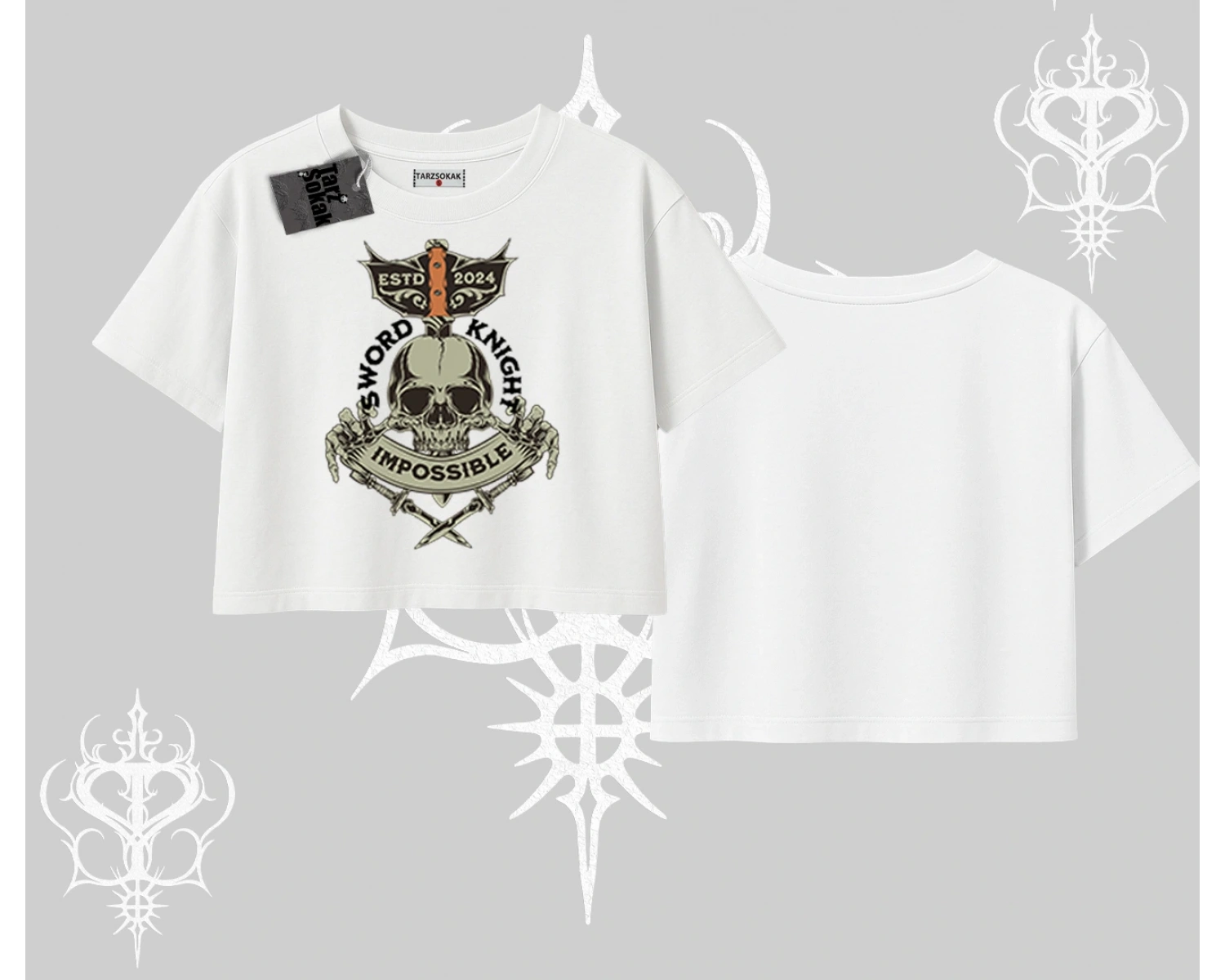 Oversize Crop Tshirt Sword Knight Skull Impossible Street Creed