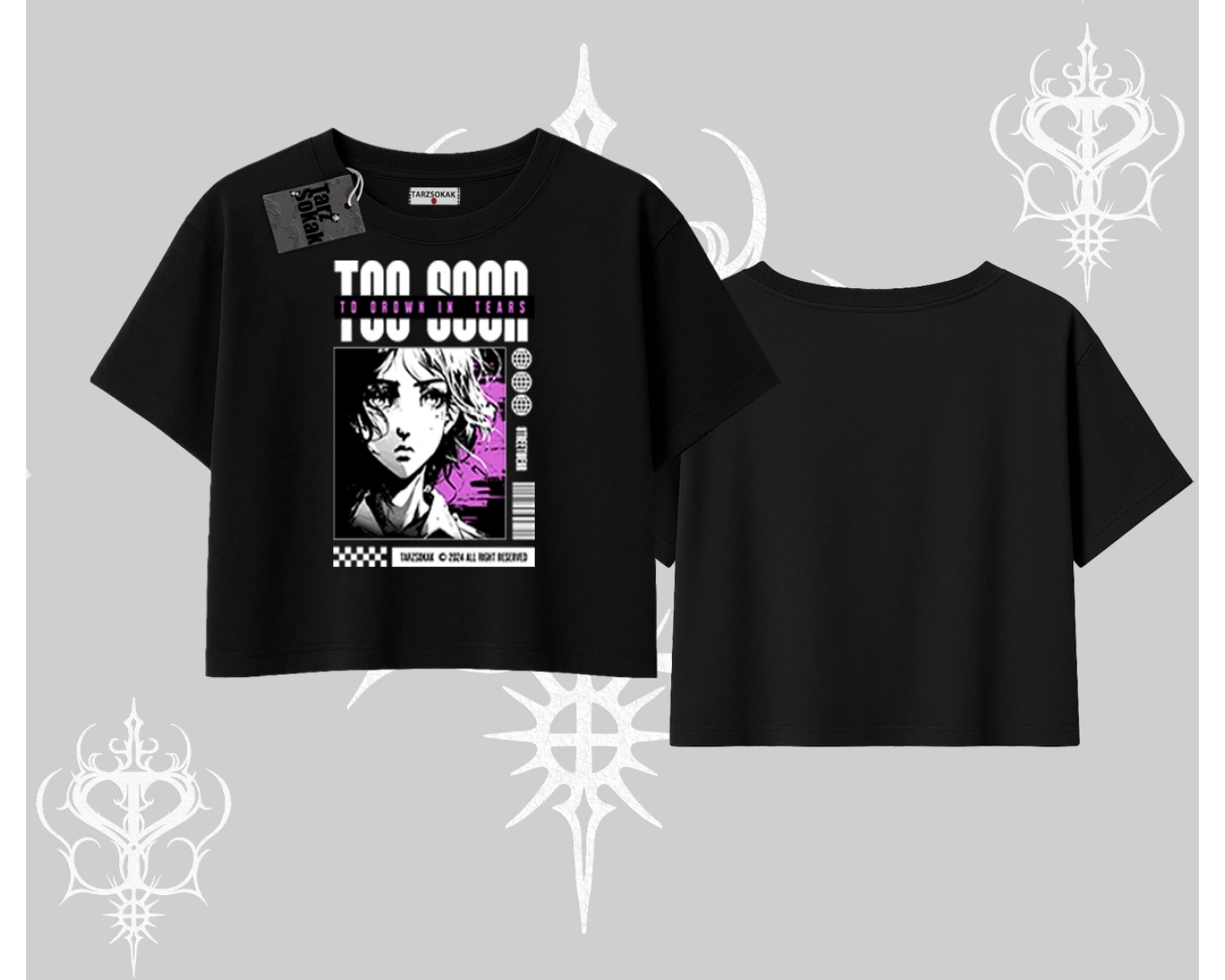 Oversize Crop Tshirt Too Good Anime Girl Grafik Baskılı