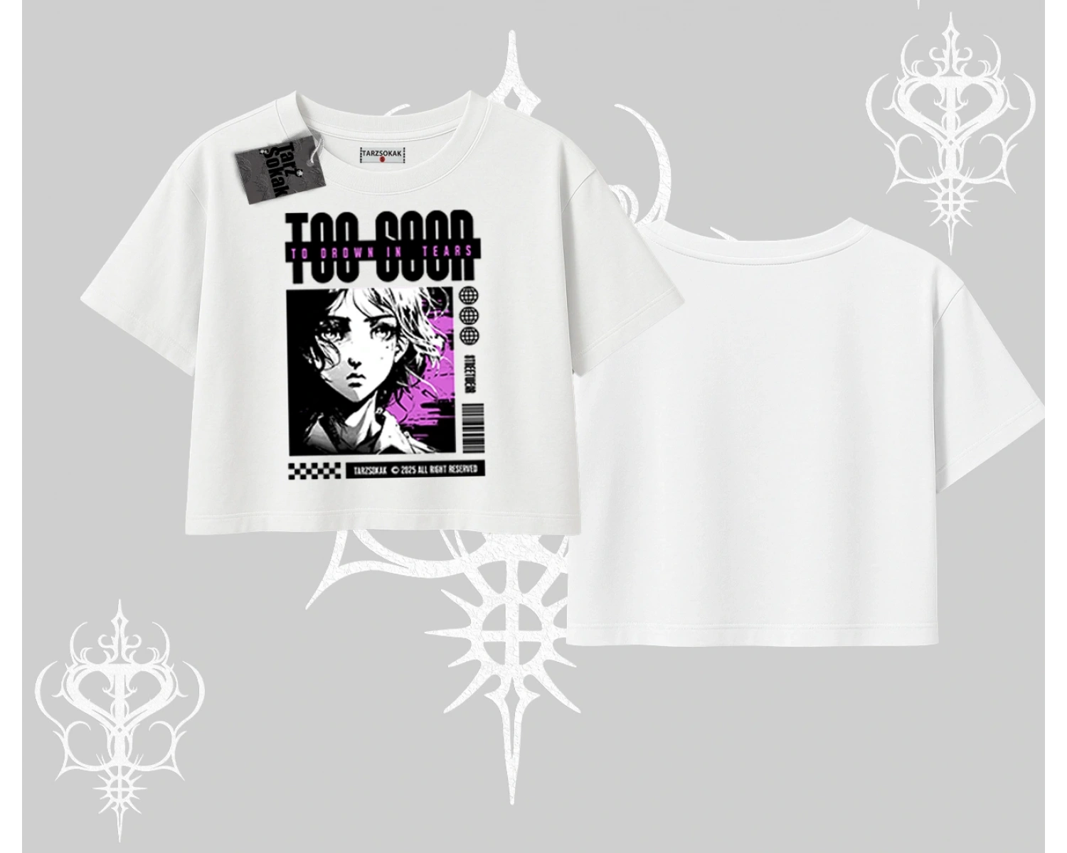 Oversize Crop Tshirt Too Good Anime Girl Grafik Baskılı