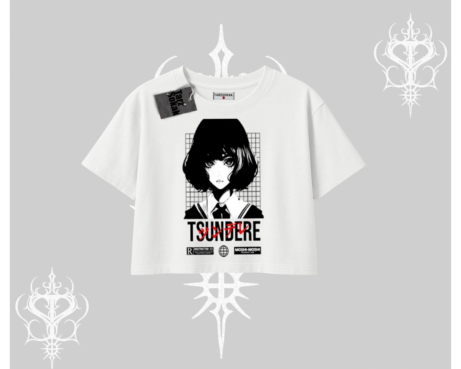 Oversize Crop Tshirt Tsundere Anime Japanese Style Baskılı