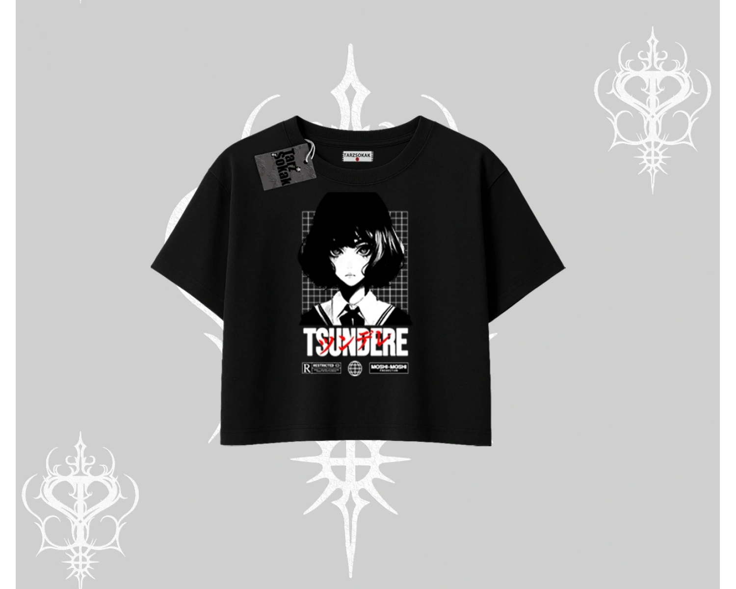 Oversize Crop Tshirt Tsundere Anime Japanese Style Baskılı