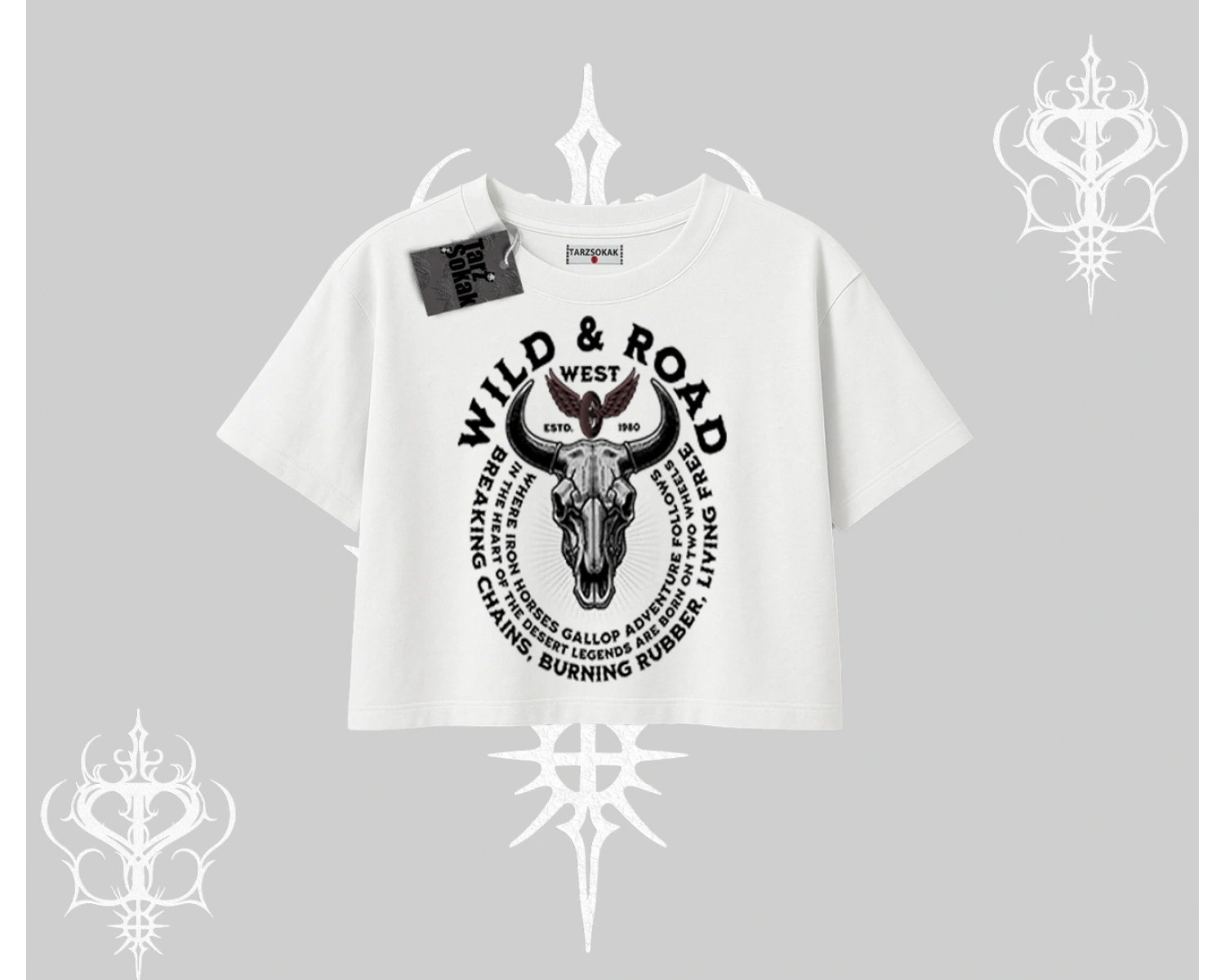 Oversize Crop Tshirt Wild & Road Western Skull Biker Street Culture