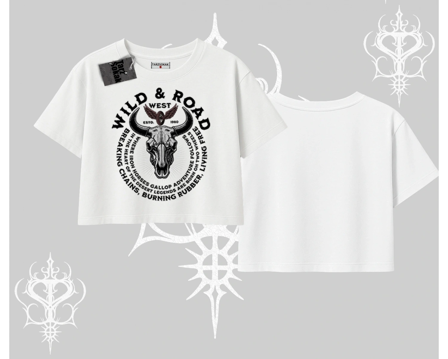 Oversize Crop Tshirt Wild & Road Western Skull Biker Street Culture