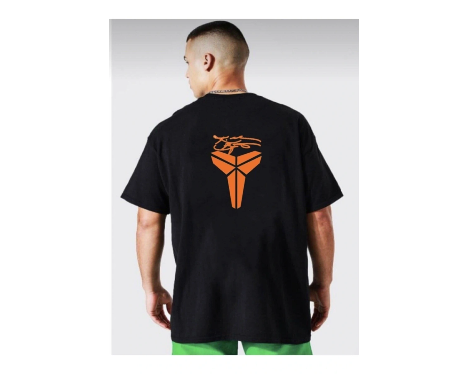 Oversize Erkek Beyaz Turuncu Imzalı Tişört