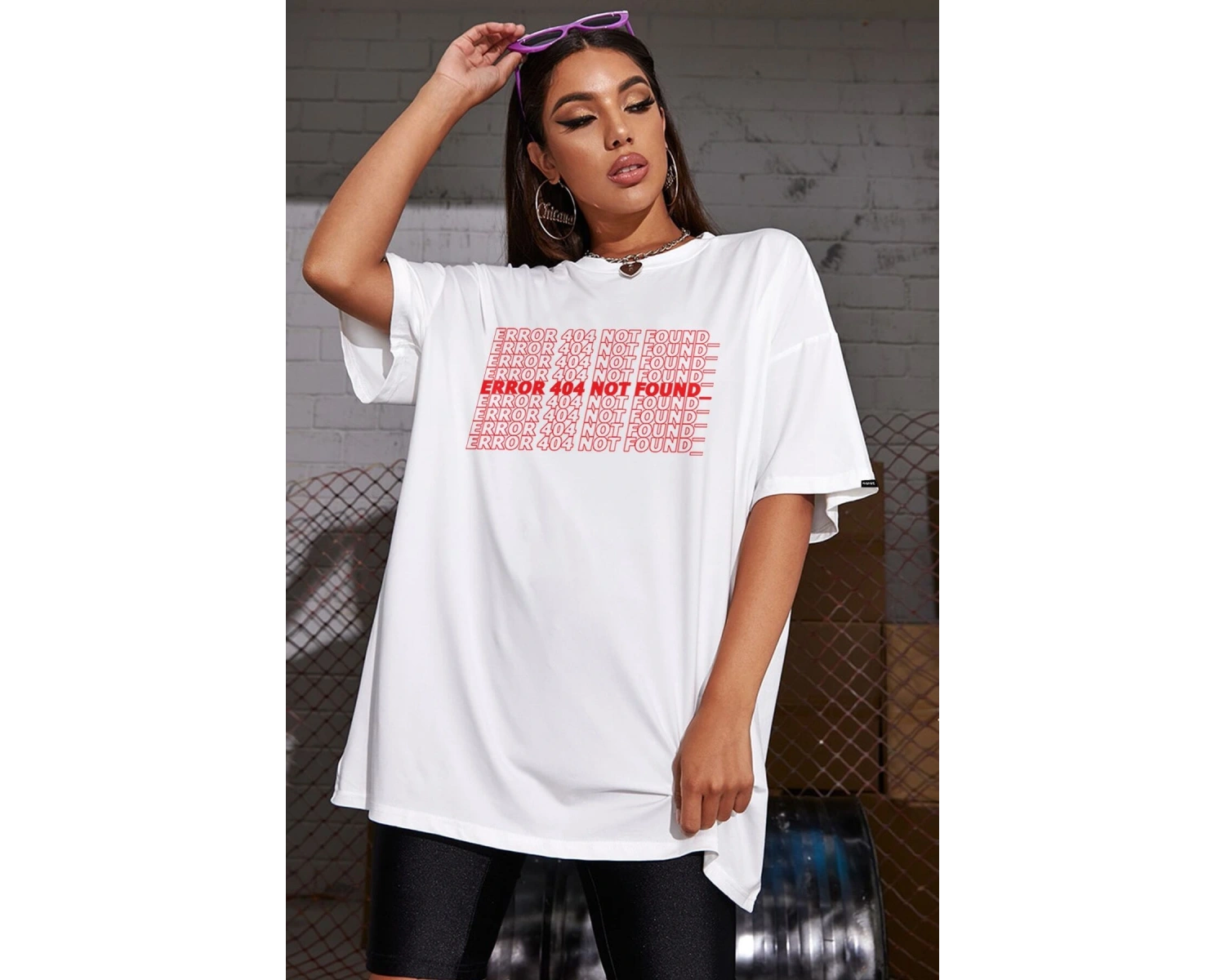 Oversize Error Baskılı Beyaz Tshirt NRAGE66
