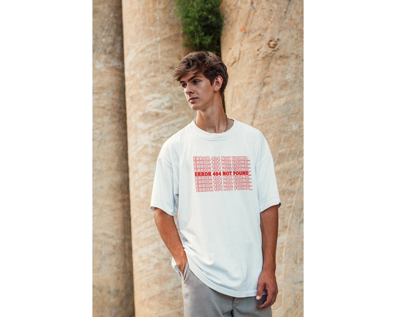 Oversize Error Baskılı Beyaz Tshirt NRAGE66