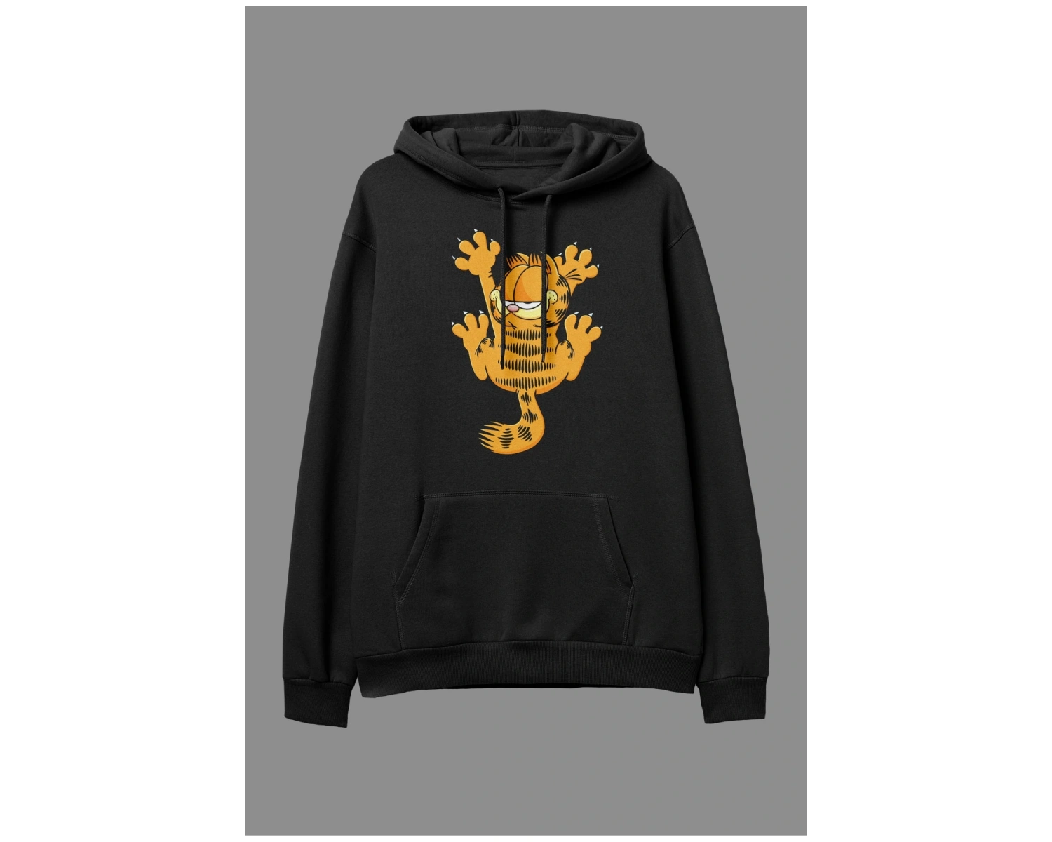 Oversize Garfield Tasarım Baskılı Kapüşonlu Sweatshirt Hoodie Beyaz