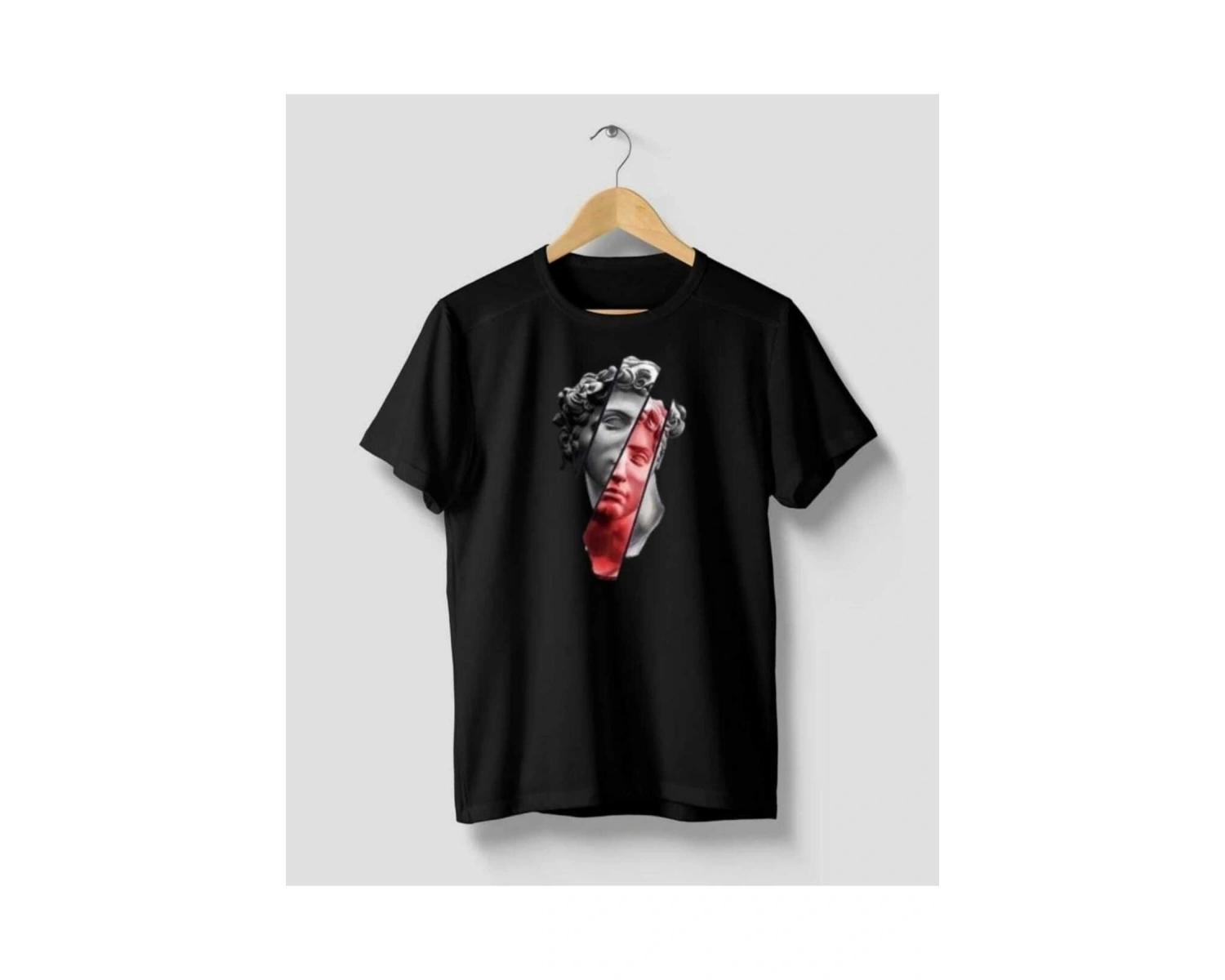 Oversize Heykel Baskı Pamuklu Siyah-beyaz-indigo Renk Unisex T-shirt