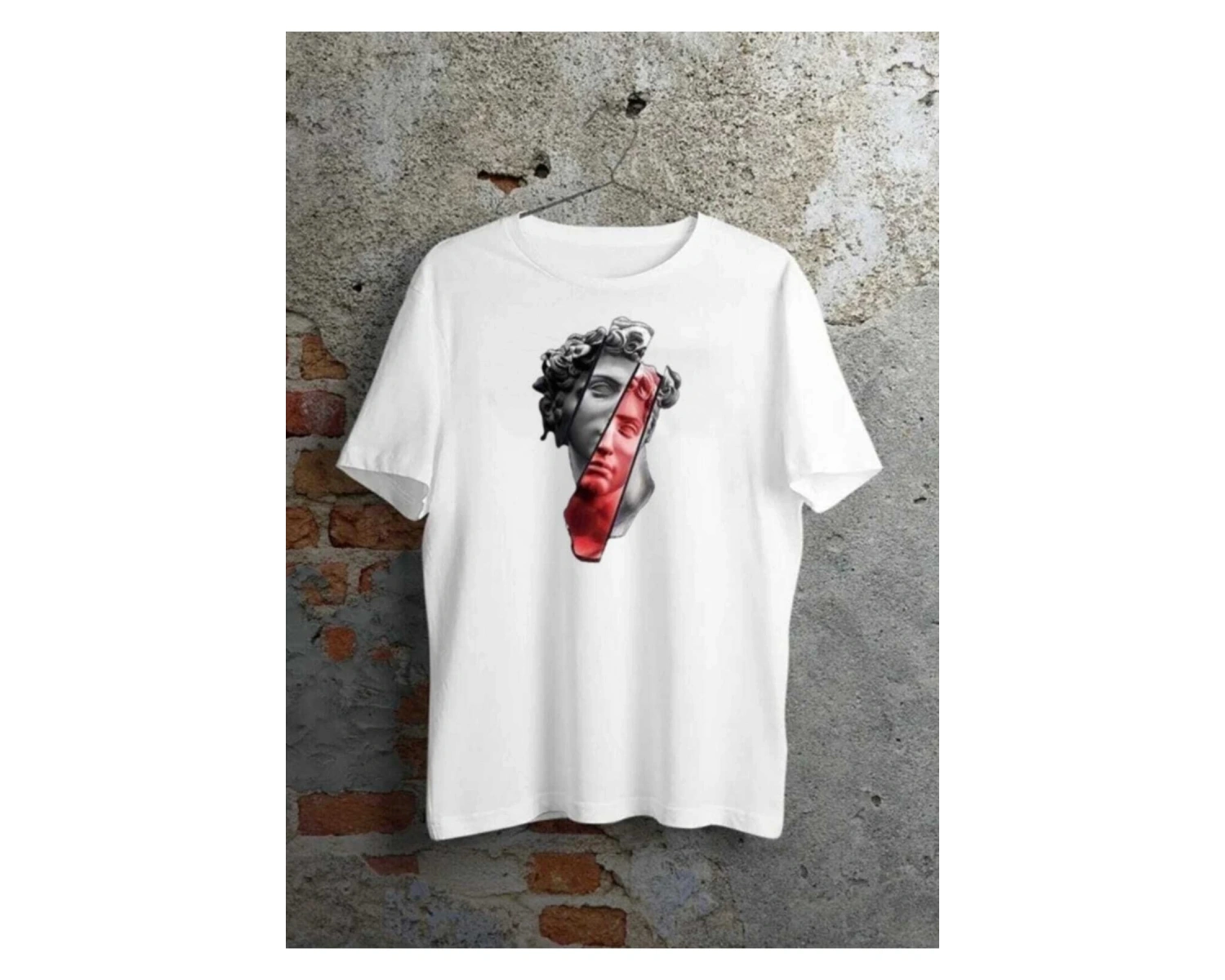 Oversize Heykel Baskı Pamuklu Siyah-beyaz-indigo Renk Unisex T-shirt