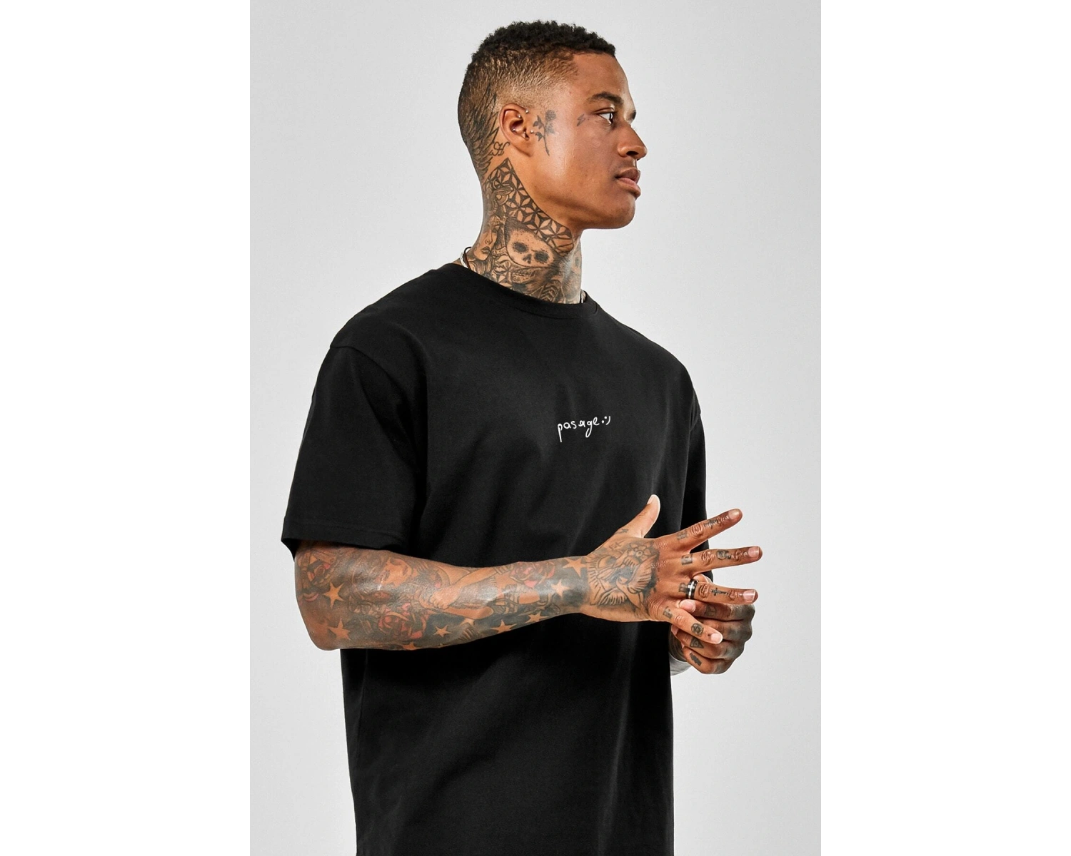 Oversize Mick Jagger Baskılı Siyah Tshirt NRAGE204