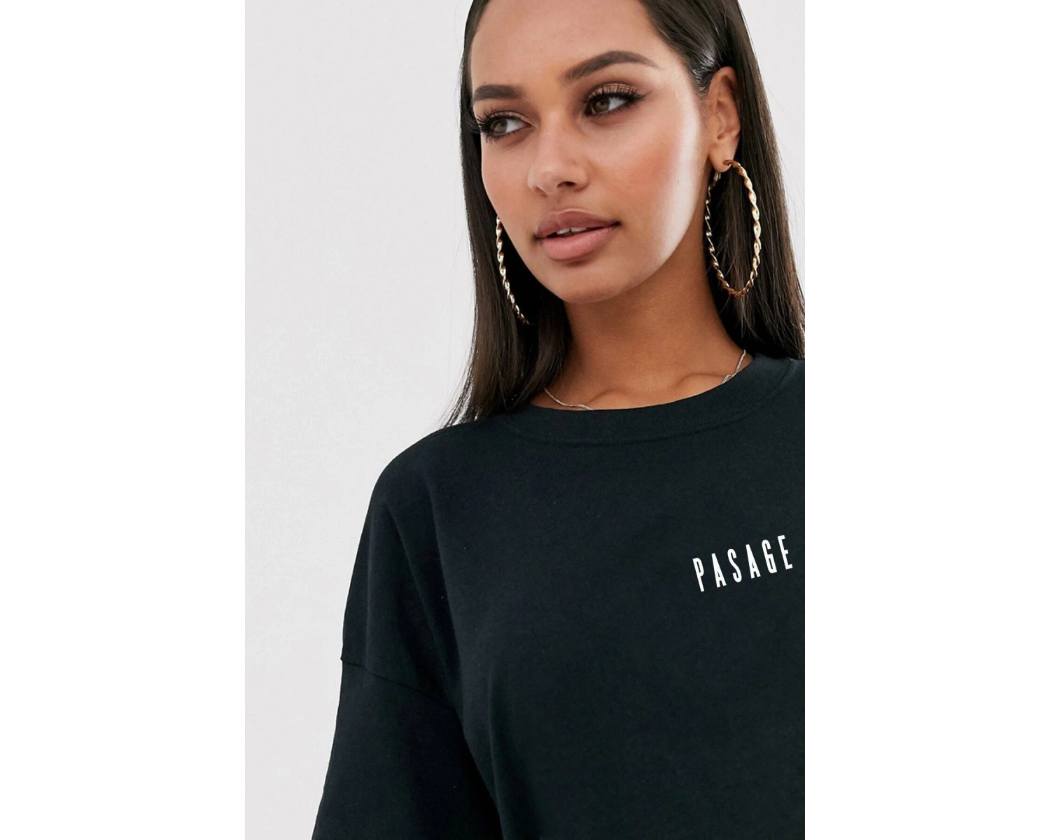 Oversize Mid Pasage Baskılı Siyah Tshirt NRAGE188