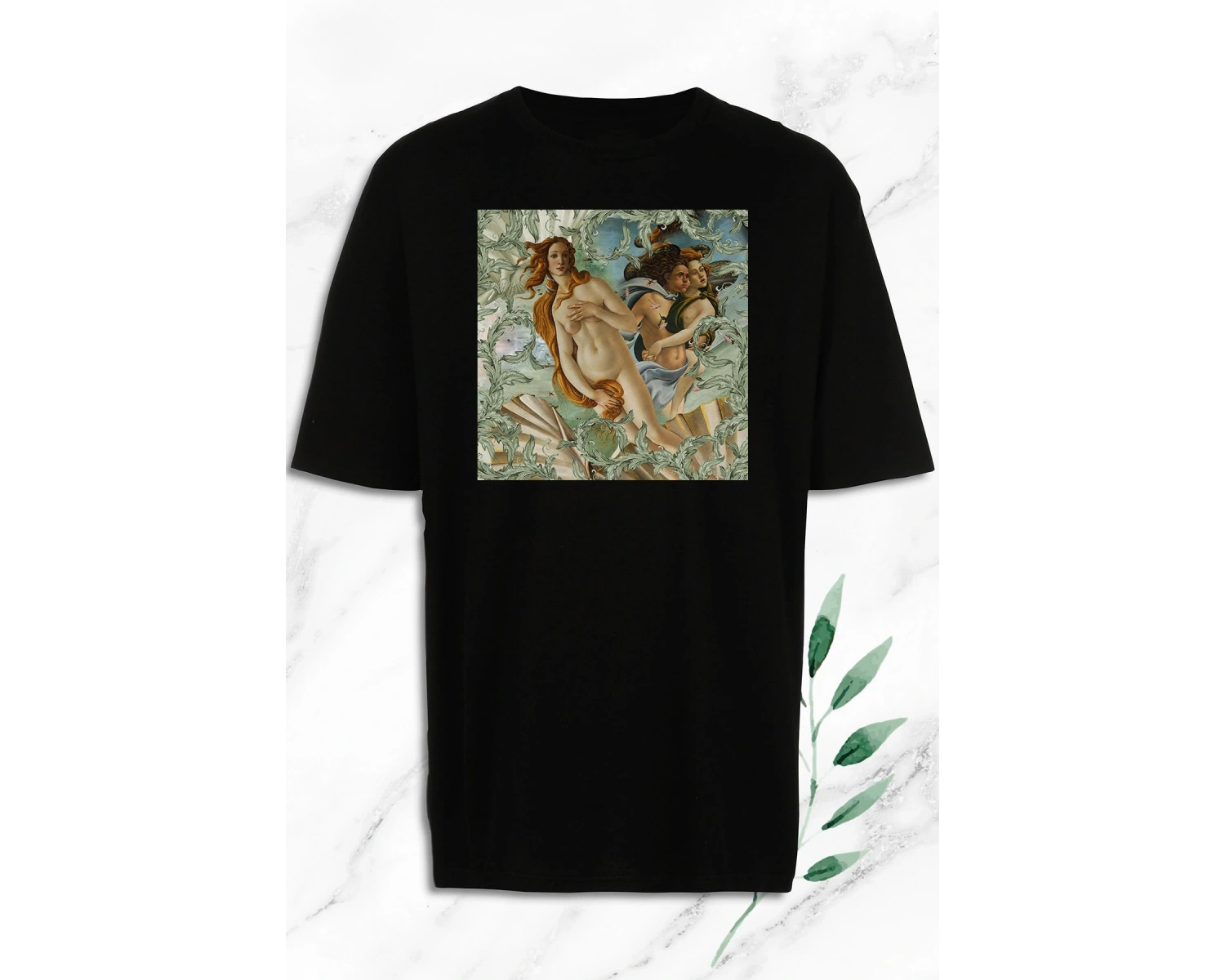 Oversize Mitoloji Güzellik Tanrıçası Venüs Baskılı Siyah Tişört