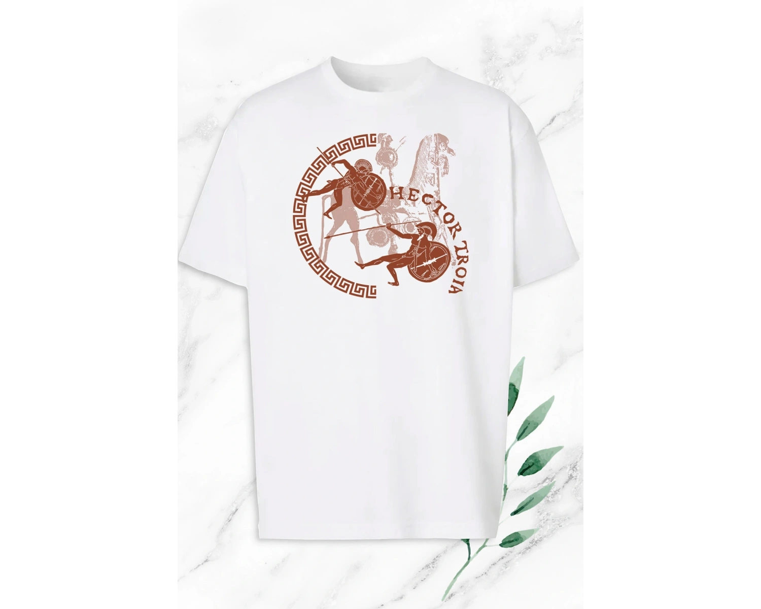 Oversize Mitoloji Truva Prensi Hektor Baskılı Beyaz Tişört