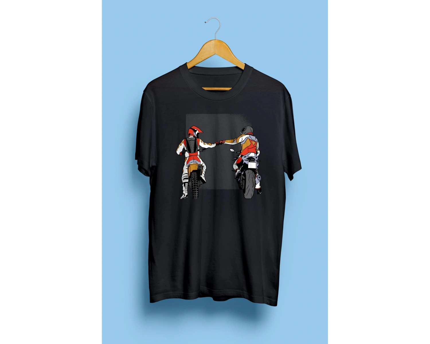 Oversize Motor Ve Motorcu Dostluk Temalı Baskılı Unisex Tişört