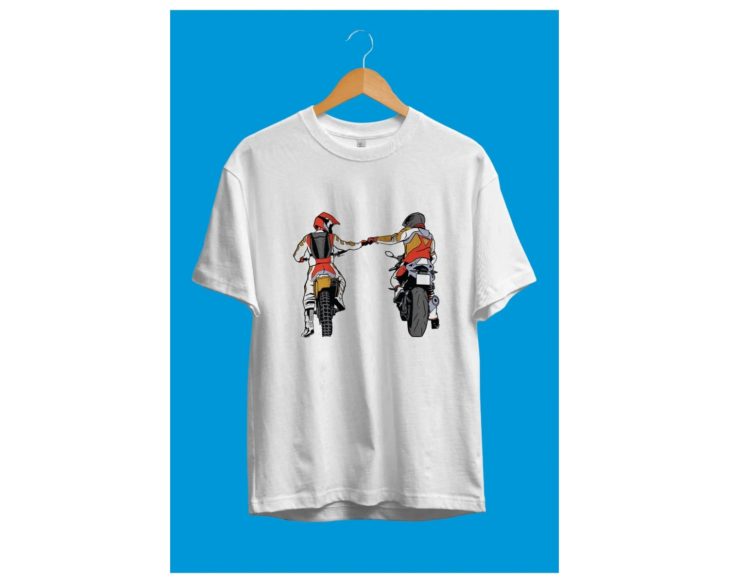 Oversize Motor Ve Motorcu Dostluk Temalı Baskılı Unisex Tişört