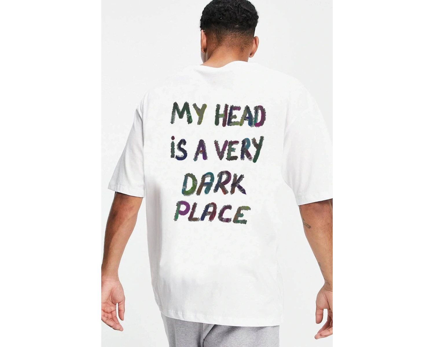 Oversize Murky Baskılı Beyaz Tshirt NRAGE228