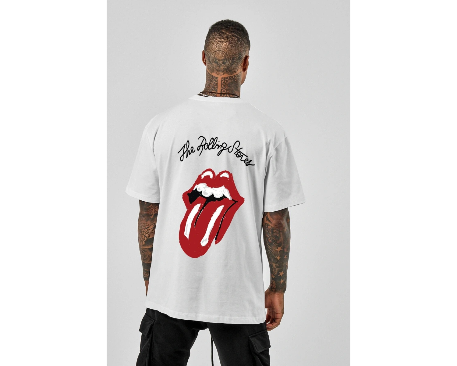 Oversize Rolling Stones Baskılı Beyaz Tshirt NRAGE210
