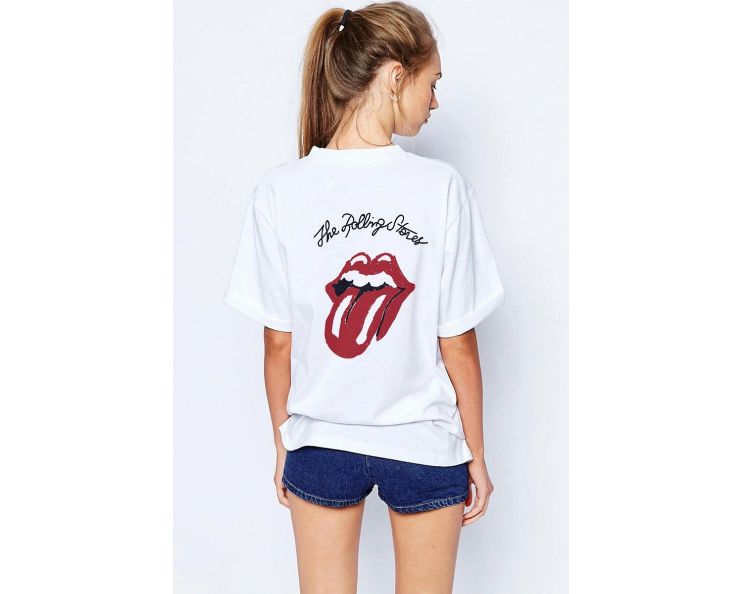 Oversize Rolling Stones Baskılı Beyaz Tshirt NRAGE210