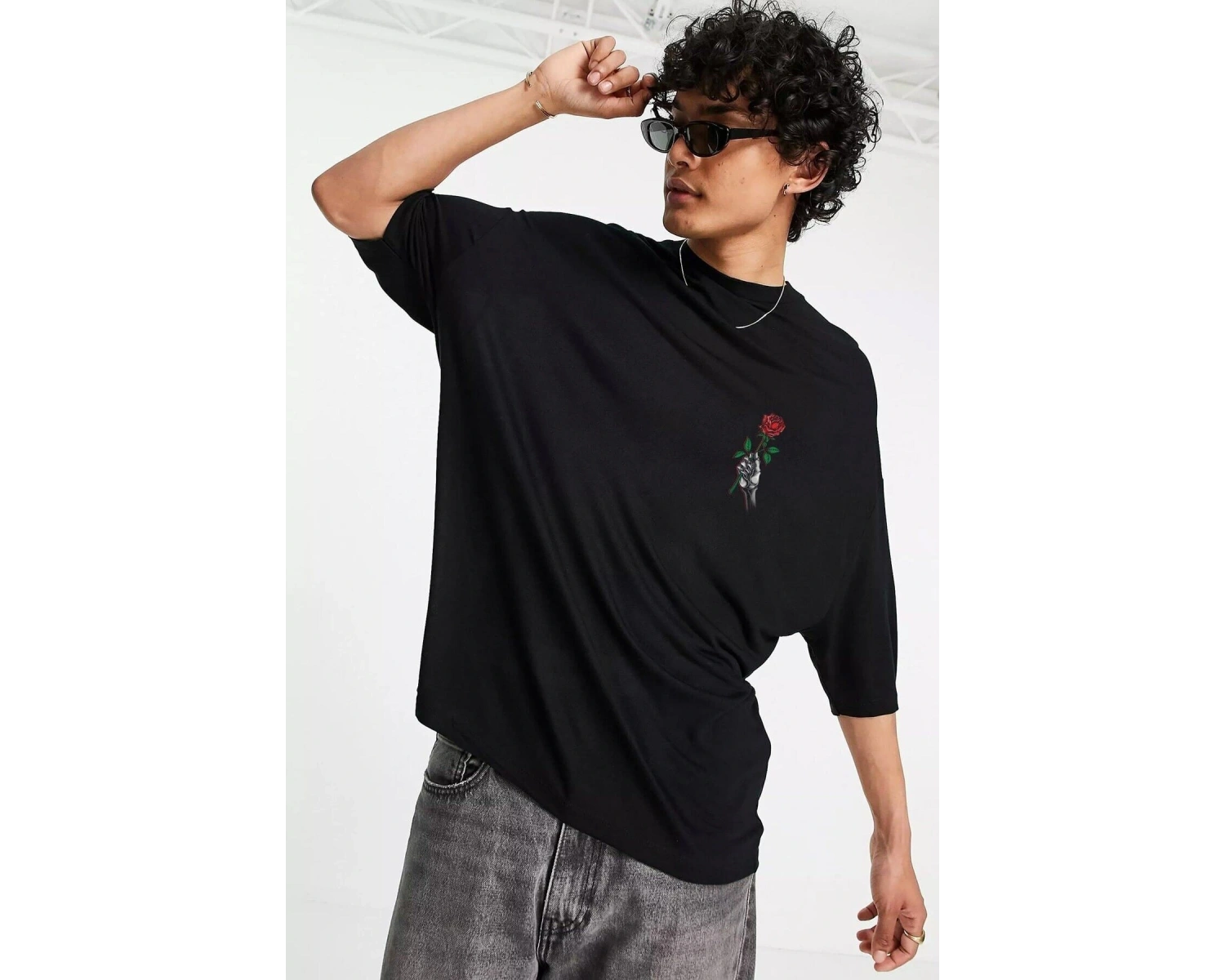 Oversize Rose Unisex Siyah T-shirt