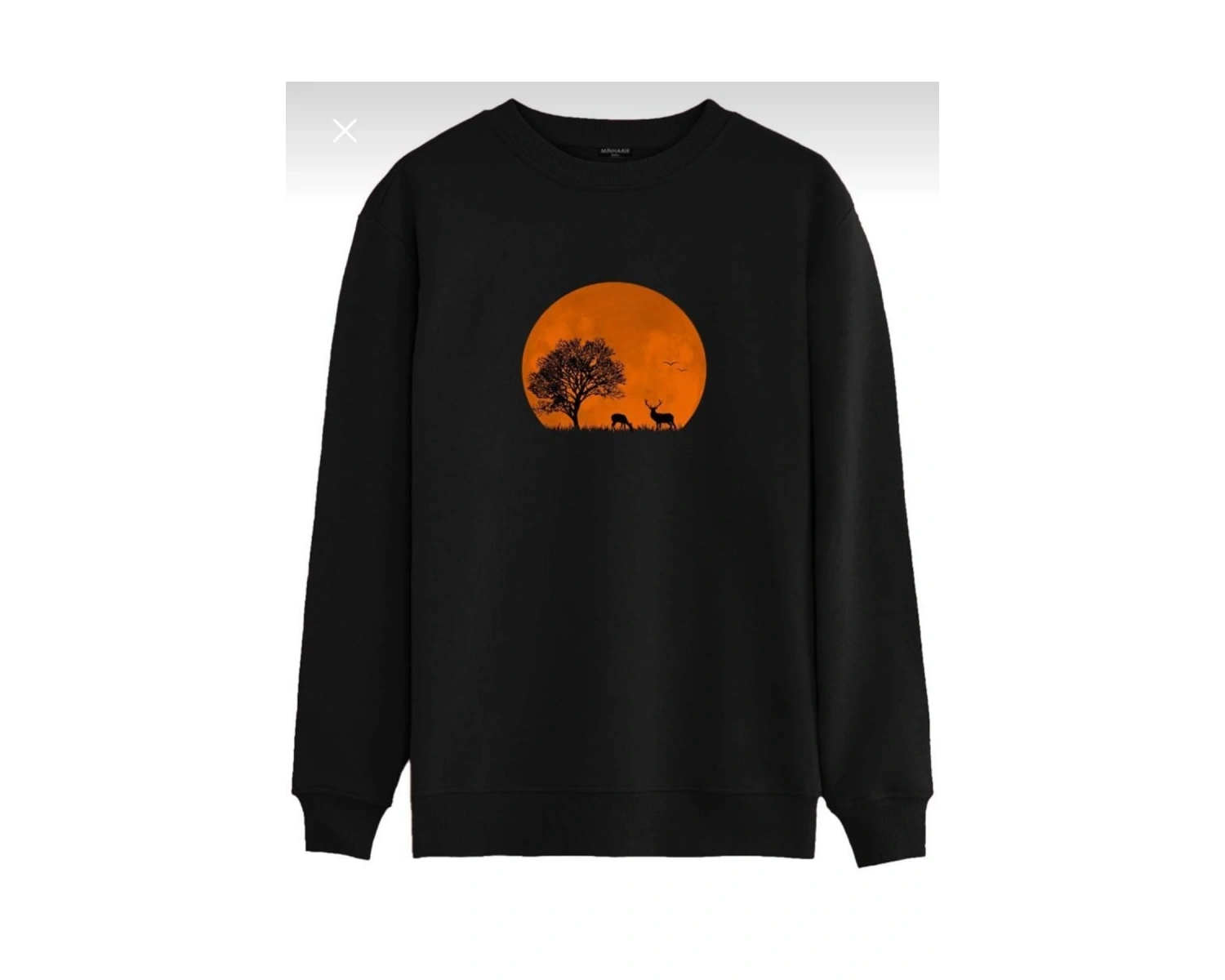 Oversıze Sıyah Savana Baskılı 0 Yaka Kapşonsuz Pamuklu Sweatshirt Siyah