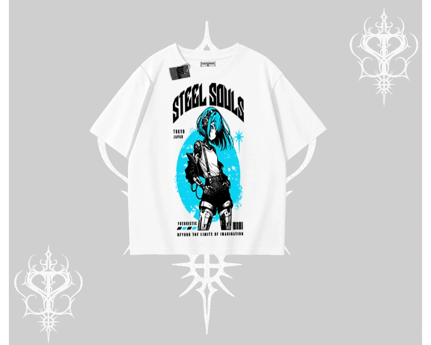 Oversize Tshirt Anime Cyberpunk Kız Baskılı