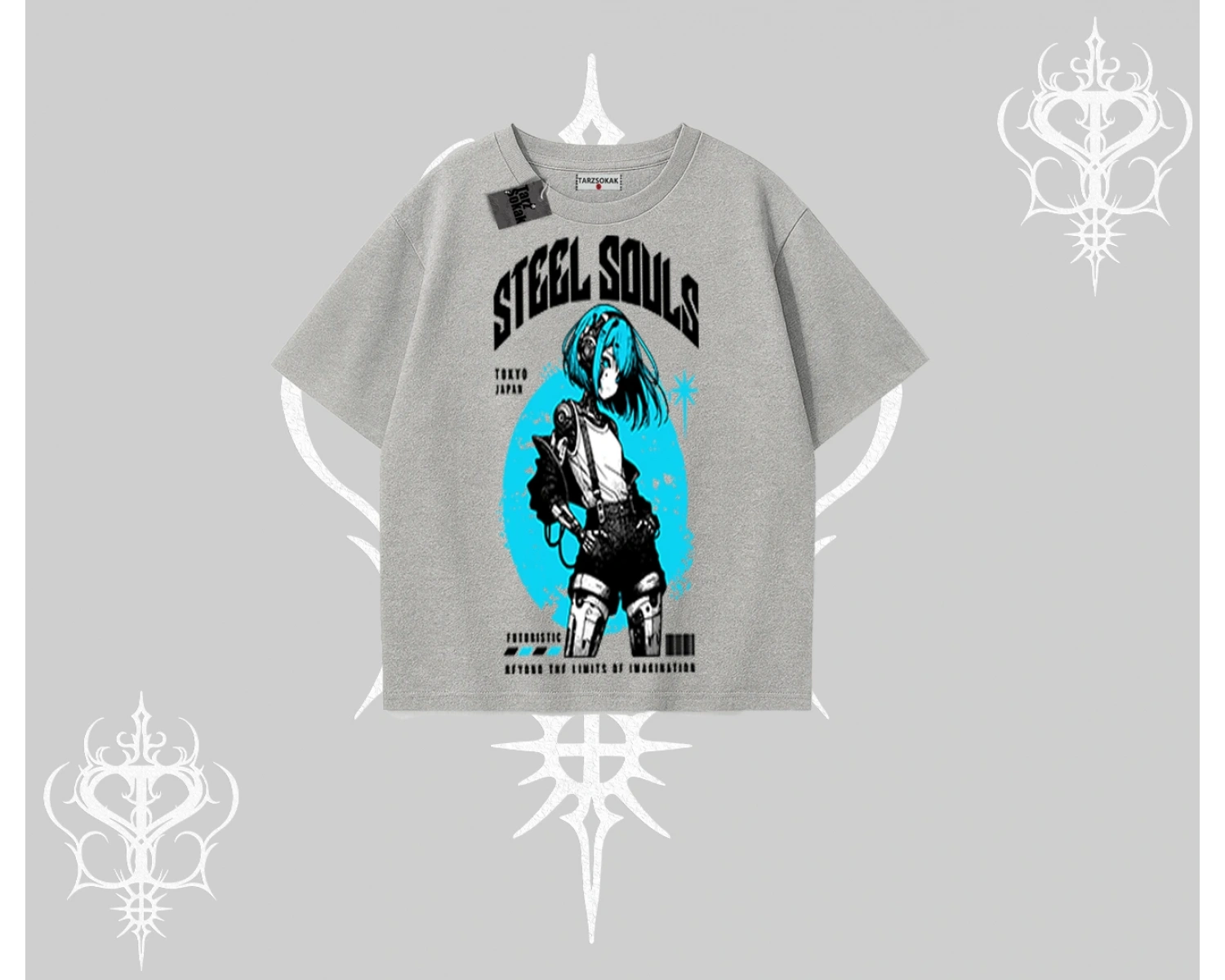 Oversize Tshirt Anime Cyberpunk Kız Baskılı