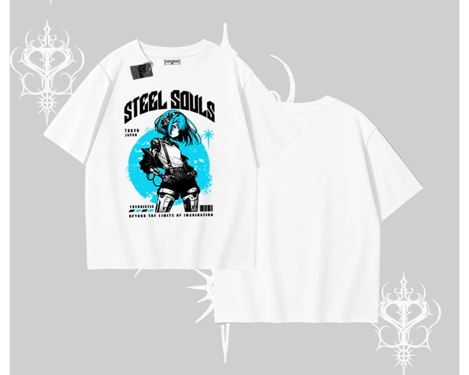 Oversize Tshirt Anime Cyberpunk Kız Baskılı