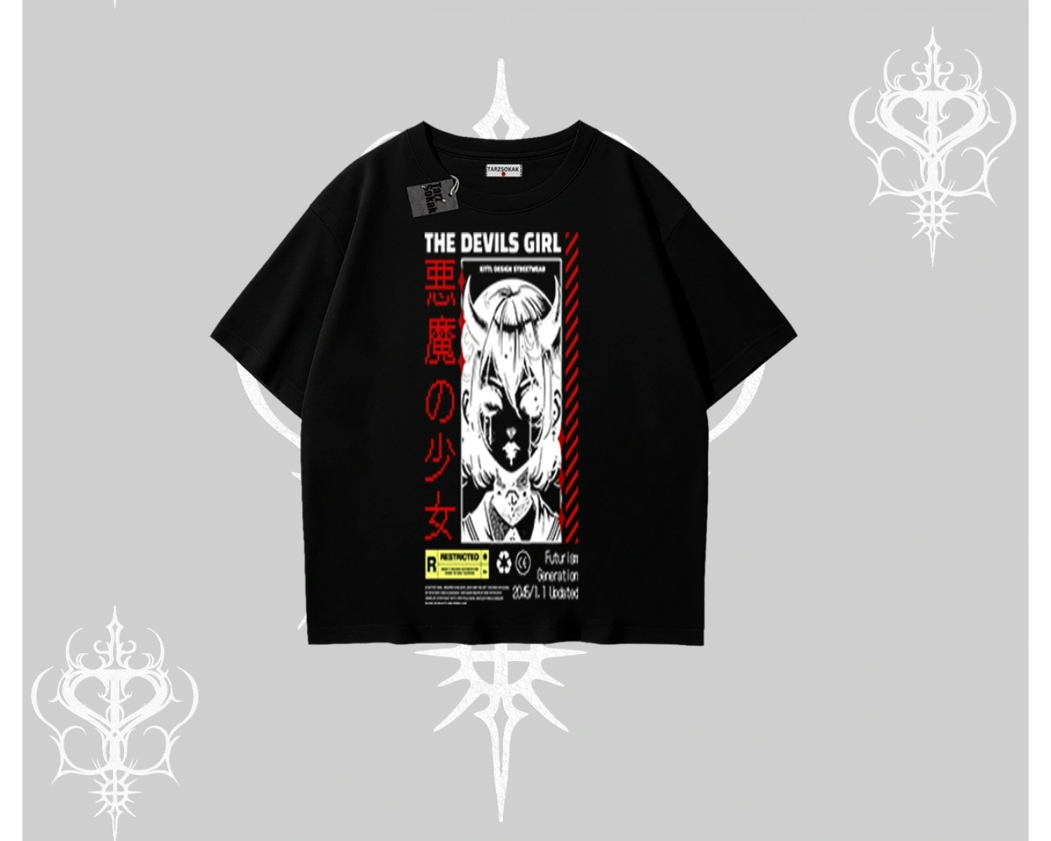 Oversize Tshirt Anime Devils Girl Japanese Style Baskılı