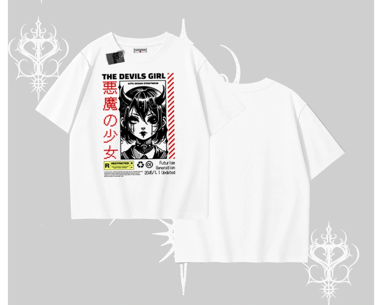 Oversize Tshirt Anime Devils Girl Japanese Style Baskılı