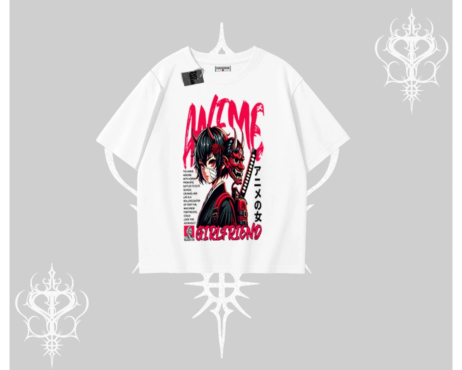 Oversize Tshirt Anime Girlfriend Kırmızı