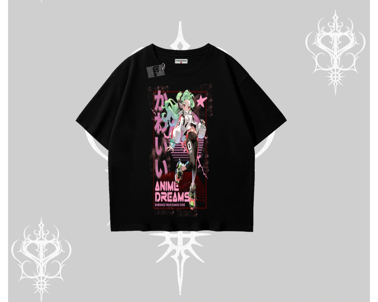 Oversize Tshirt Anime Kawaii Japon Kız Desenli