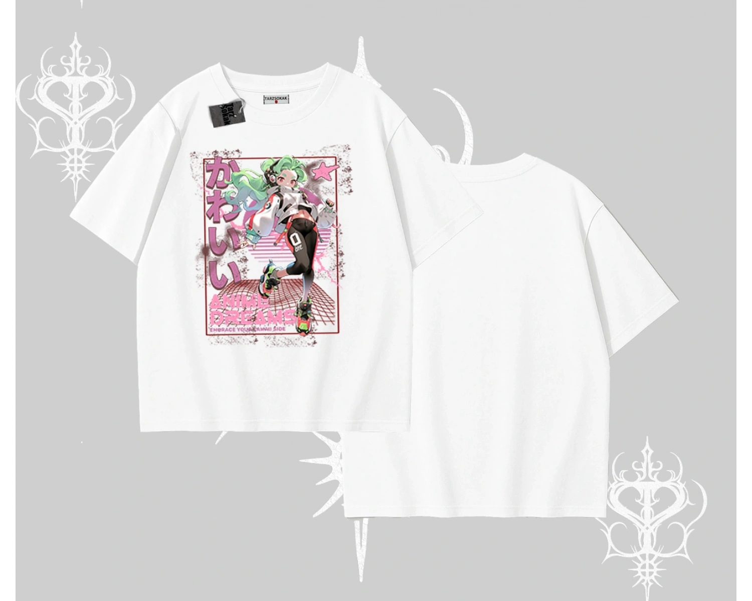Oversize Tshirt Anime Kawaii Japon Kız Desenli