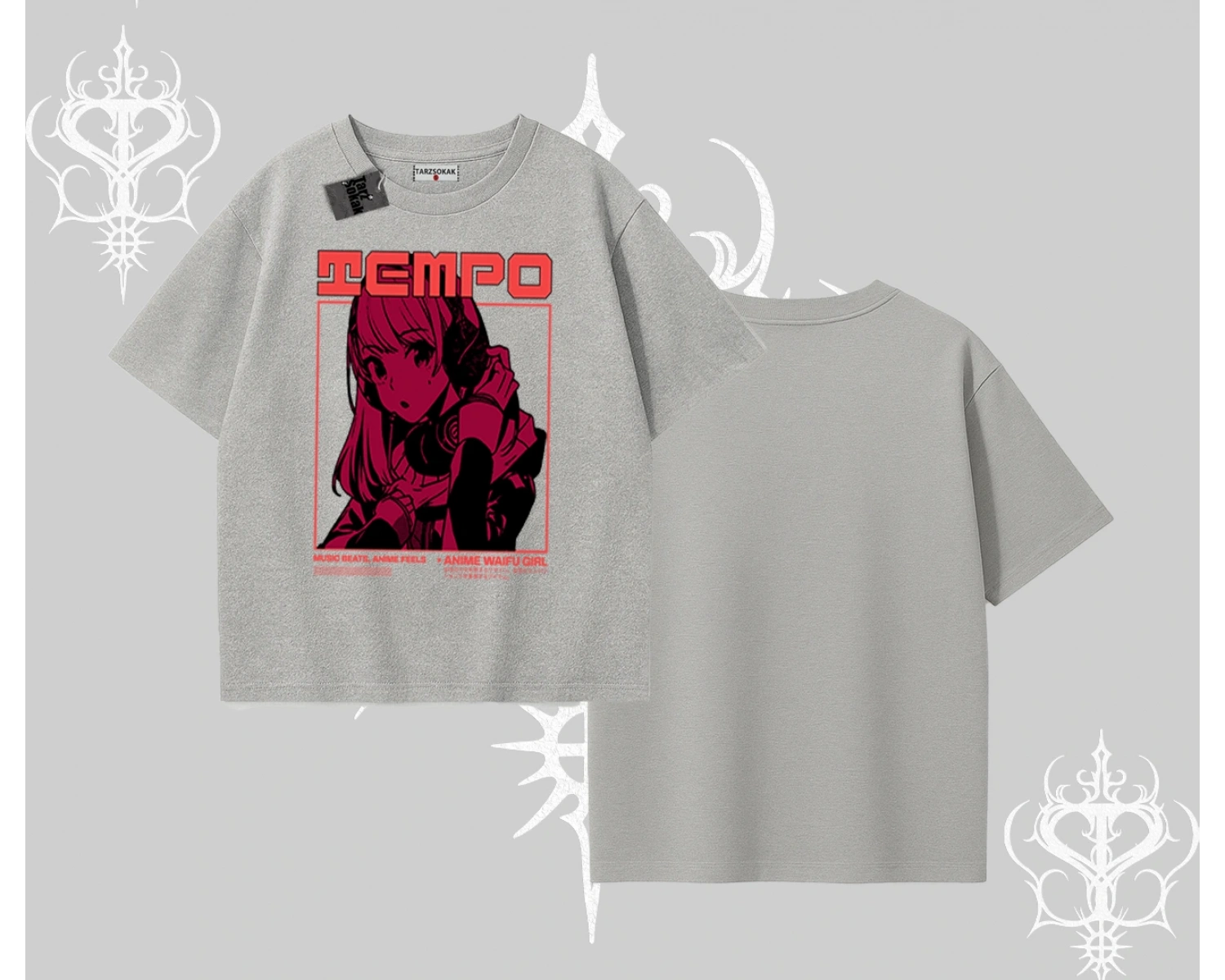 Oversize Tshirt Anime Waifu Kırmızı Grafik Desenli