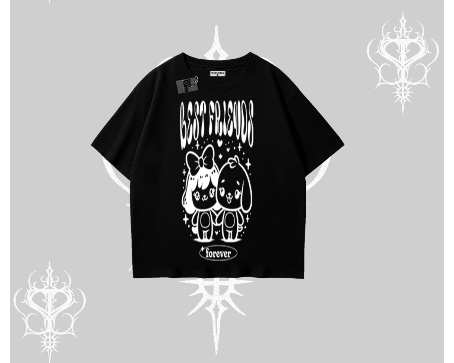 Oversize Tshirt Best Friends Forever Baskılı Sevimli Tasarım