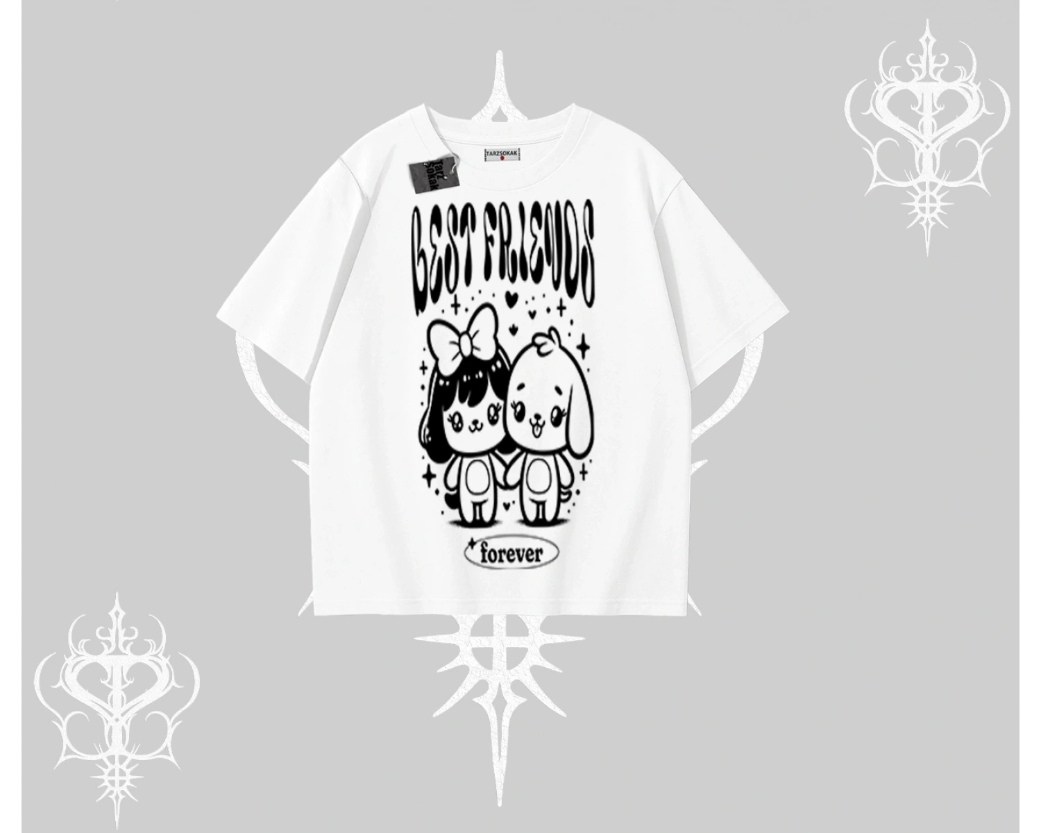 Oversize Tshirt Best Friends Forever Baskılı Sevimli Tasarım
