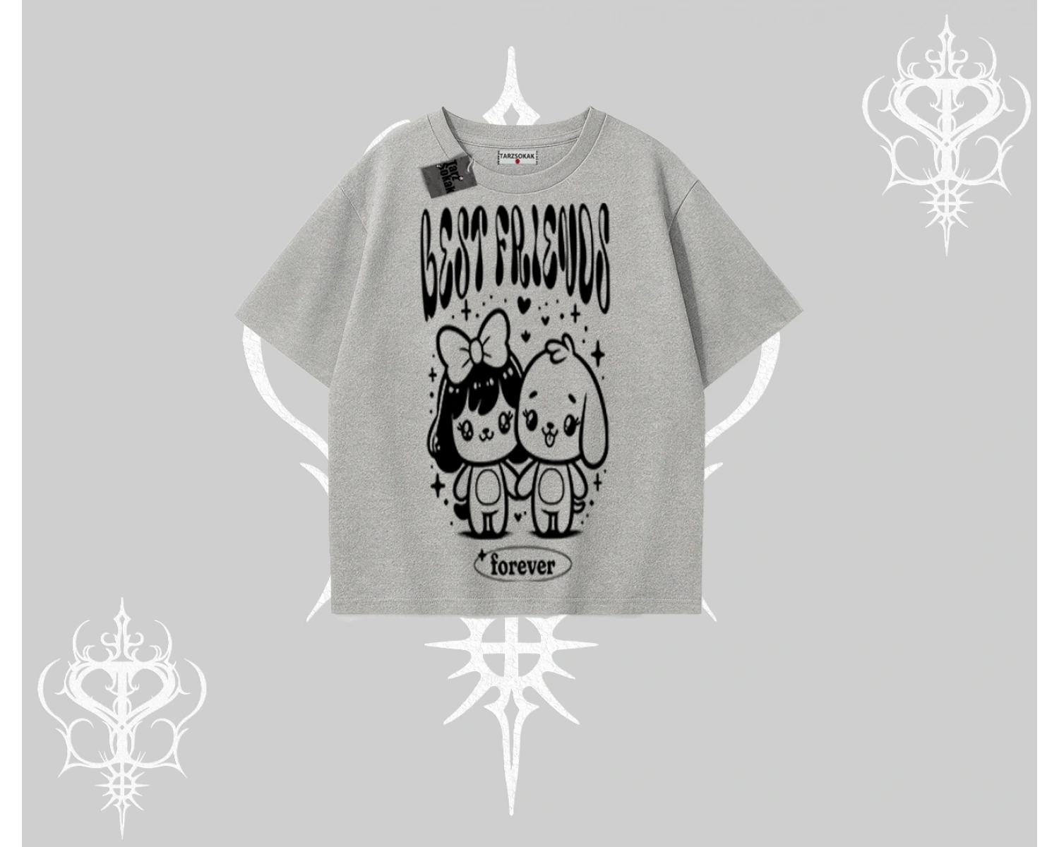 Oversize Tshirt Best Friends Forever Baskılı Sevimli Tasarım